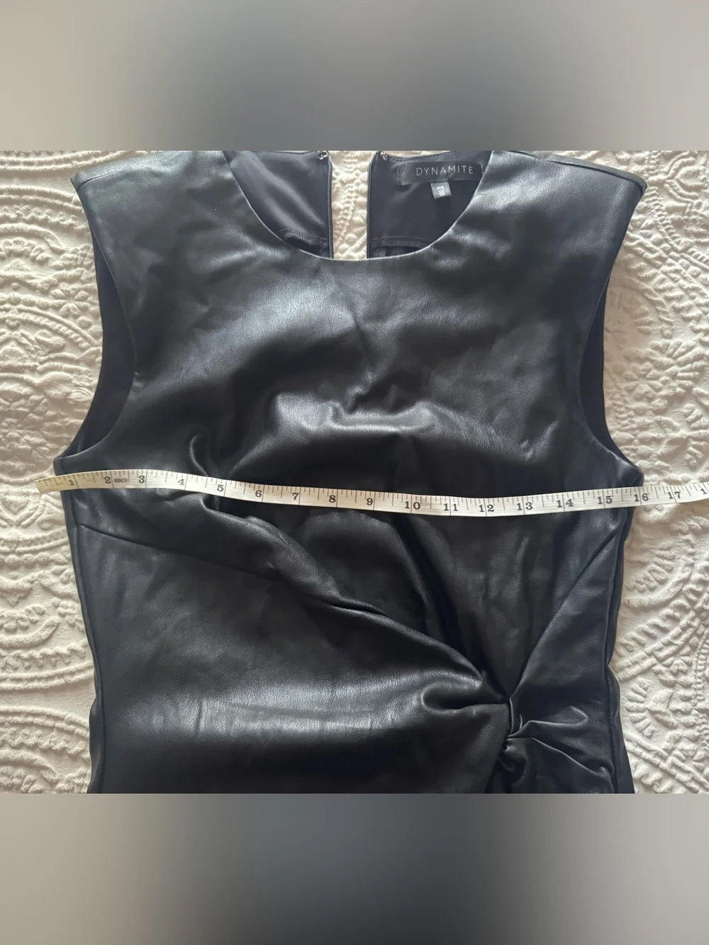 Dynamite Black Faux Leather Mini Dress Ruched Bodycon Sleeveless Size S - Picture 9 of 9
